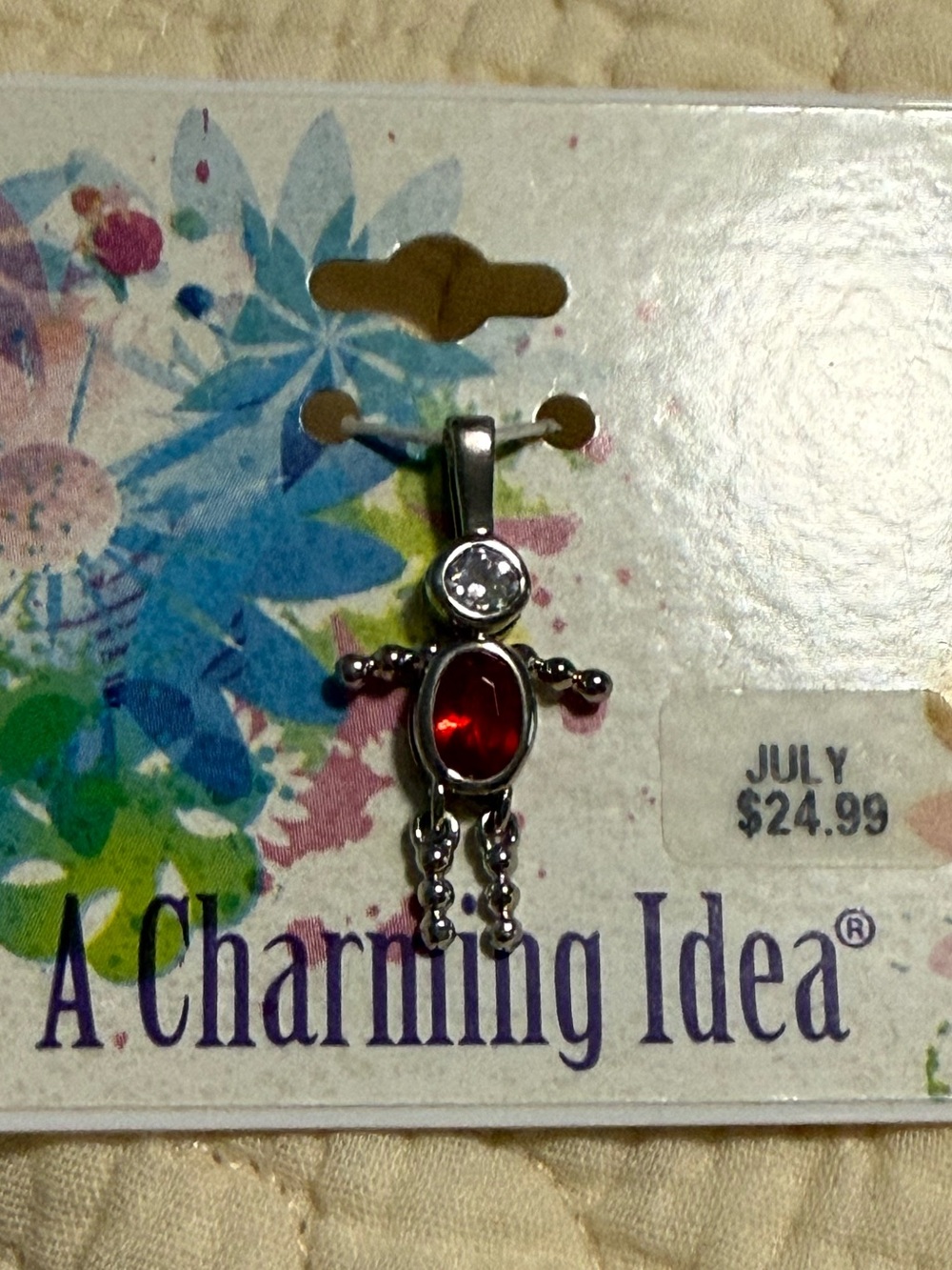 Red Crystal and silver tone Pendant! Represents โJulyโ Birthday! NWT